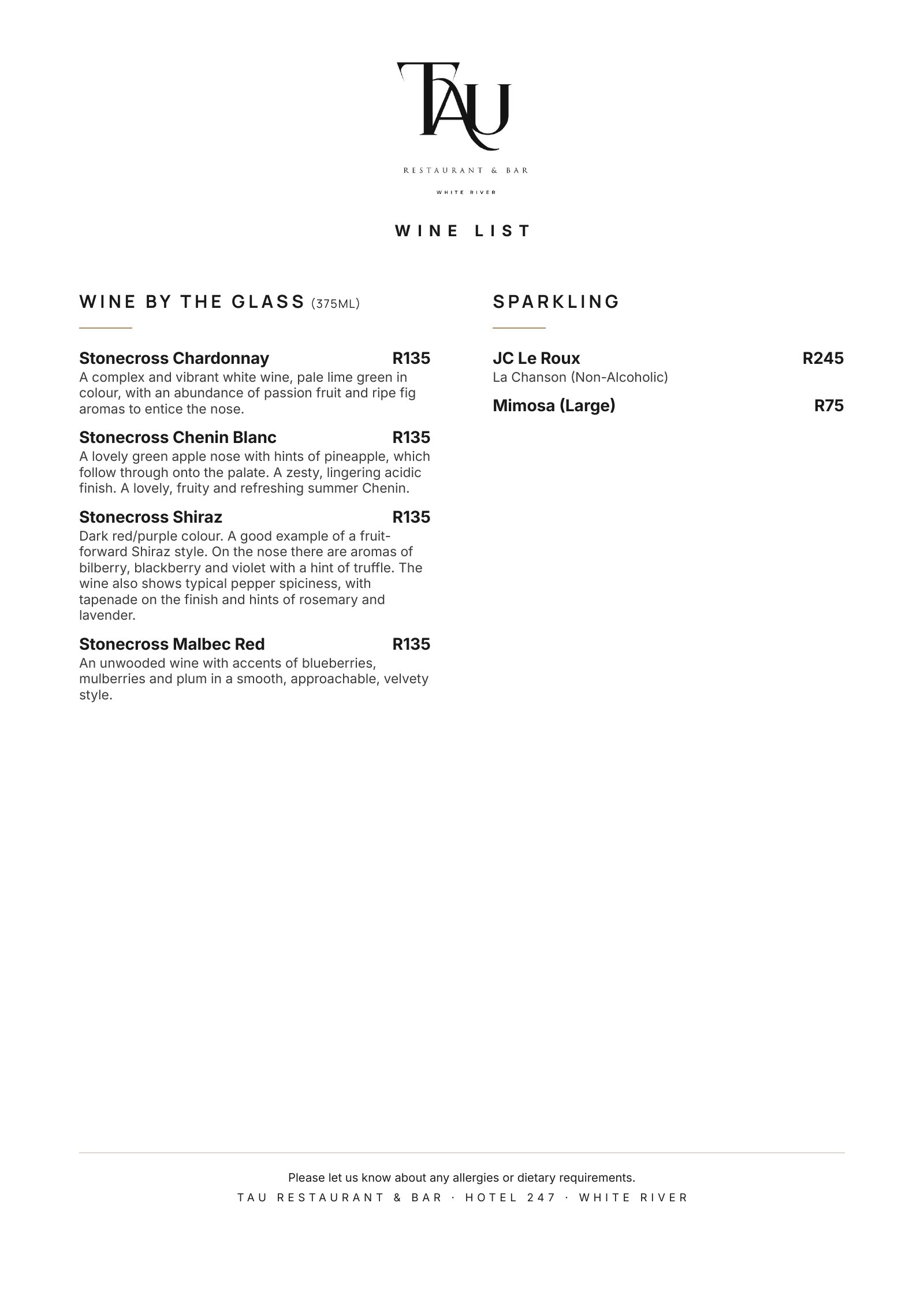 TAU Wine List, page 6 of 6